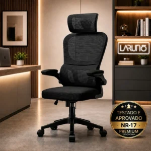 Cadeira de Escritório Ergonômica Giratória Presidente com Apoio Lombar, Braços Ajustáveis e Tecido Mesh- LARUNO